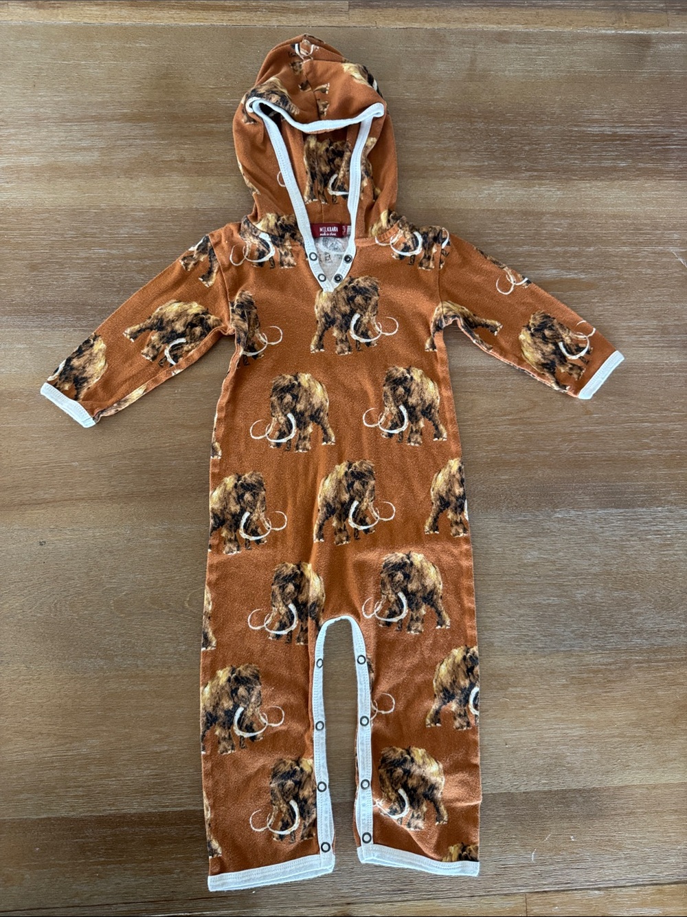 MilkBarn Rust/brown Mammoth Hooded romper